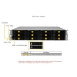 Supermicro SYS-621C-TN12R X13 server technical diagram detailing twelve hybrid drive bays, control buttons, and status LEDs.
