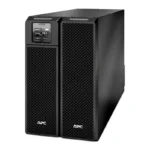APC SRT8KXLT 8000VA 208V UPS showing digital control display, side-by-side mesh bezels, and deep chassis profile.