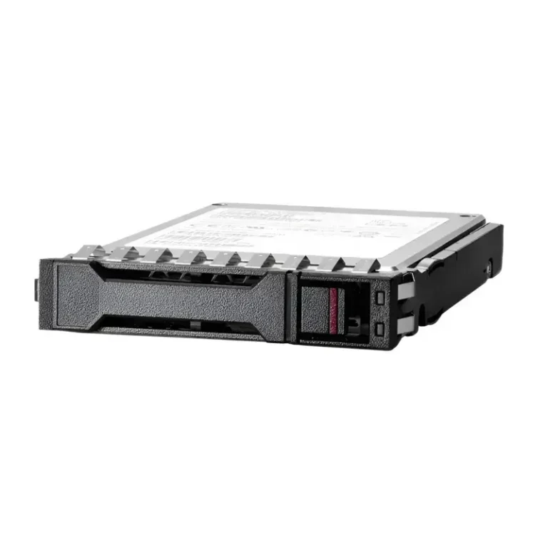 HPE 480GB SATA 6G MU SFF SSD P40502-K21 showing Smart Carrier drive tray latch, status LEDs, and top specification label.