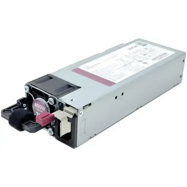 HPE 800W Flex Slot Platinum PSU P38995-B21 showing 800W cooling fan, burgundy release latch, and top spec sticker.