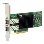 HPE SN1610Q 32Gb 2 Port Fibre Channel HBA R2E09A showing dual SFP+ cages, large black heatsink, and PCIe connector.