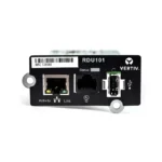 Vertiv Liebert IntelliSlot RDU101 communications card showing network interface ports, USB port, and model labels.