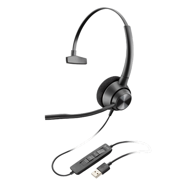 Poly EncorePro 310 Monaural USB-A Headset | Noise-Cancelling Mic | Inline Controls | Acoustic Protection | TAA Compliant | SKU 767G1AA