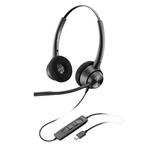 Poly EncorePro 320 Stereo USB-C Headset | Noise-Cancelling Mic | Inline Controls | Acoustic Protection | Fold-Flat Design | TAA Compliant | SKU 767F9AA