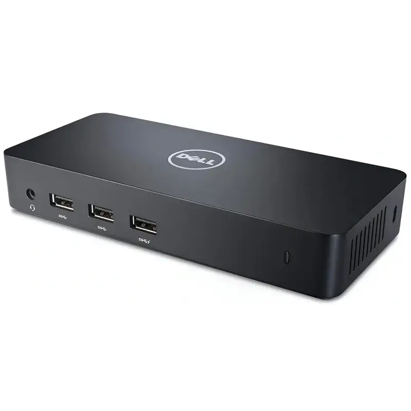 Angled View of Dell D3100 USB 3.0 Ultra HD Triple Video Docking Station