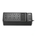 APC Back-UPS 650 BE650G2-UK, top profile showing eight UK Type G output plugs, a Type-A USB charging port, and power button.
