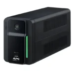 APC Easy UPS BVX700LUI tower, angled profile showing front green LED status strip, side vents, and a Type-A USB port.