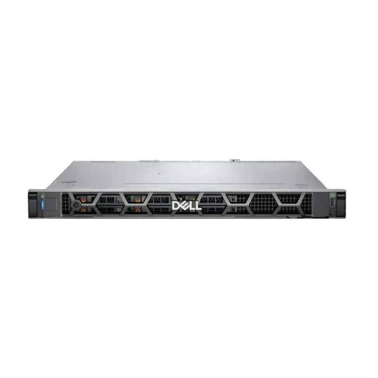 Dell PowerEdge R260 rack server front panel with security bezel, hot-plug drive bays, power button, and status LED.