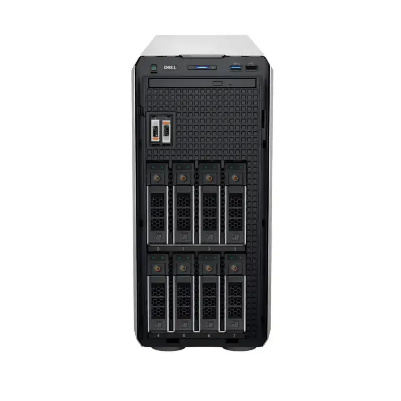 Dell PowerEdge T350 4.5U tower server chassis with eight 3.5-inch SAS SATA hot-plug drive bays and front interface ports.