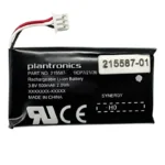 Poly Savi 7300 replacement battery with rectangular black casing, specification labels, and three-pin wire connector.