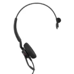 Jabra Engage 40 MS mono headset, with front profile of a single earpieces chassis, headband, and downward tilted boom mic.