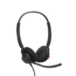 Jabra Engage 40 UC stereo headset, with front angled profile of dual leatherette earpads, curved boom mic, and headband.