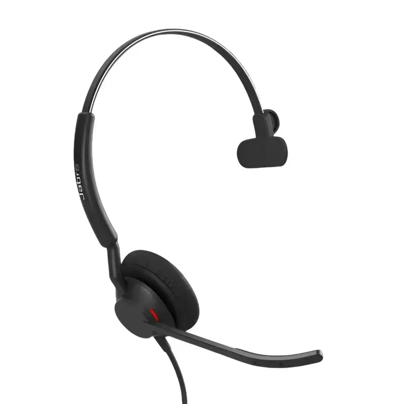 Jabra Engage 50 II MS mono headset, with single ear cushion, extended boom microphone, and integrated headband padding. Jabra Engage 50 II MS mono headset, with single ear cushion, extended boom microphone, and integrated headband padding.