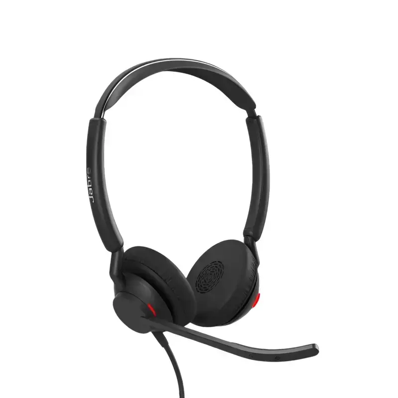 Jabra Engage 50 II MS stereo headset, with dual ear cushions, extended boom mic, red busy light, and padded headband. Jabra Engage 50 II MS stereo headset, with dual ear cushions, extended boom mic, red busy light, and padded headband.