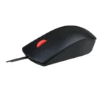 Lenovo Essential USB Mouse 4Y50R20863 black optical wired peripheral with clickable textured red scroll wheel.