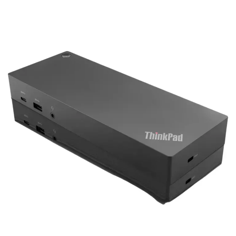 Lenovo ThinkPad Hybrid USB-C Dock 40AF0135UK with front 5Gbps Type-C port 10Gbps Type-A port combo audio jack and power button.