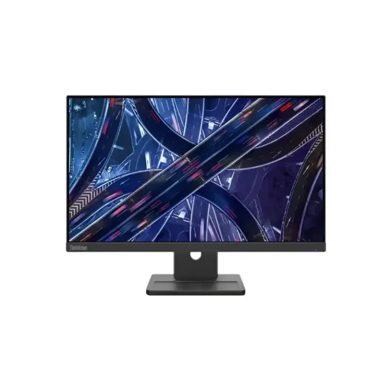 Lenovo ThinkVision E22-30 business monitor front, featuring an ultra-thin bezel FHD display with night highway light trails.