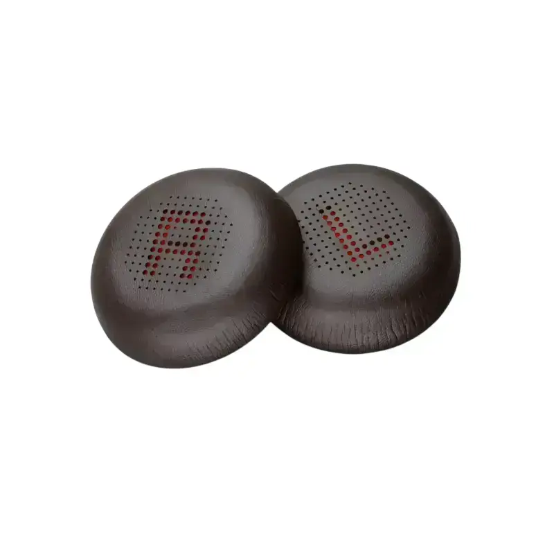 Poly Blackwire 8225 headset replacement ear cushions with dark brown leatherette, perforations, and red L R letters. Poly Blackwire 8225 headset replacement ear cushions with dark brown leatherette, perforations, and red L R letters.