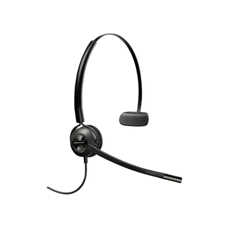 Poly EncorePro 540 QD convertible headset with single foam ear cushion, curved boom microphone, and over-the-head band.