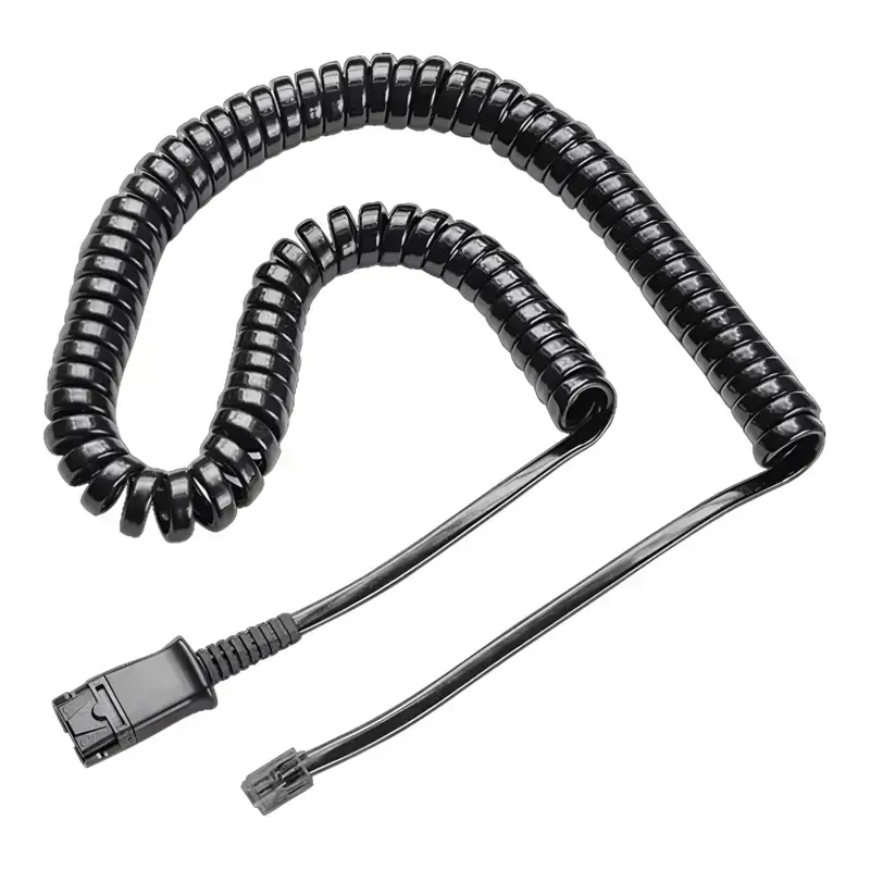 Poly U10P-S19 cable with glossy black coiled wire loops, molded QD connector housing, and modular RJ9 telephone jack. Poly U10P-S19 cable with glossy black coiled wire loops, molded QD connector housing, and modular RJ9 telephone jack.