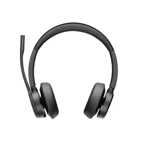 Poly Voyager 4320 M Teams USB-C headset with dual leatherette ear cushions, padded headband, and upright boom mic.