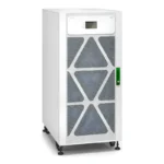 Schneider Electric Easy UPS 3M E3MUPS200KHS showing wide white tower cabinet, triangular grilles, and green door handle.