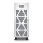 Schneider Electric Easy UPS 3M E3MUPS80KHS showing white cabinet tower, triangular mesh grilles, and front-access interface panel.