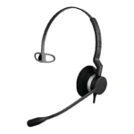 Jabra Biz 2300 single-ear headset featuring a foam ear cushion, a T-bar side pad, and a curved adjustable microphone boom.