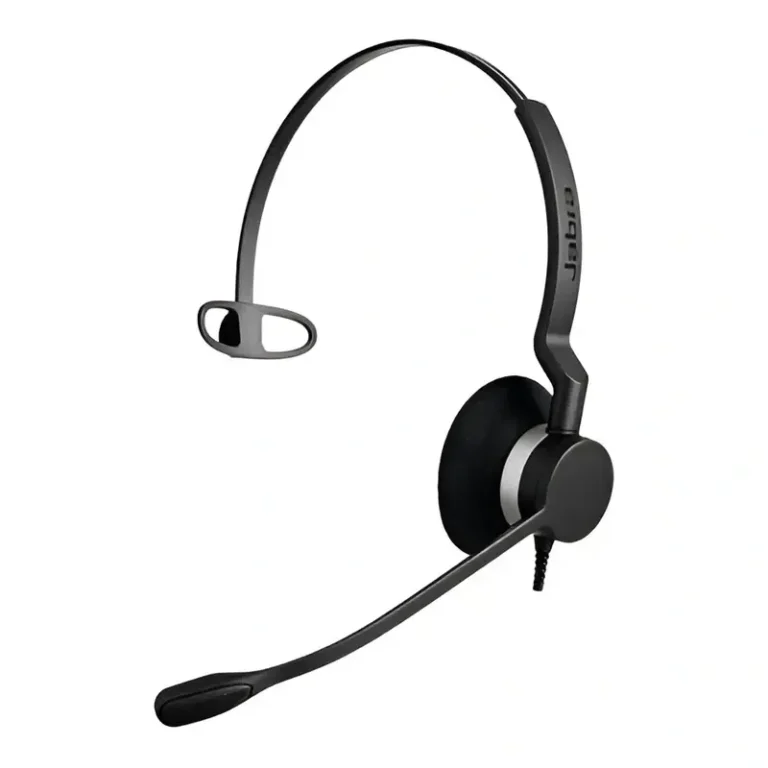 Jabra Biz 2300 single-ear headset featuring a foam ear cushion, a T-bar side pad, and a curved adjustable microphone boom.