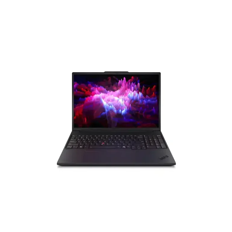 Lenovo ThinkPad P16v Workstation featuring a front view with an open screen panel, full numeric keyboard, and a wide touchpad.